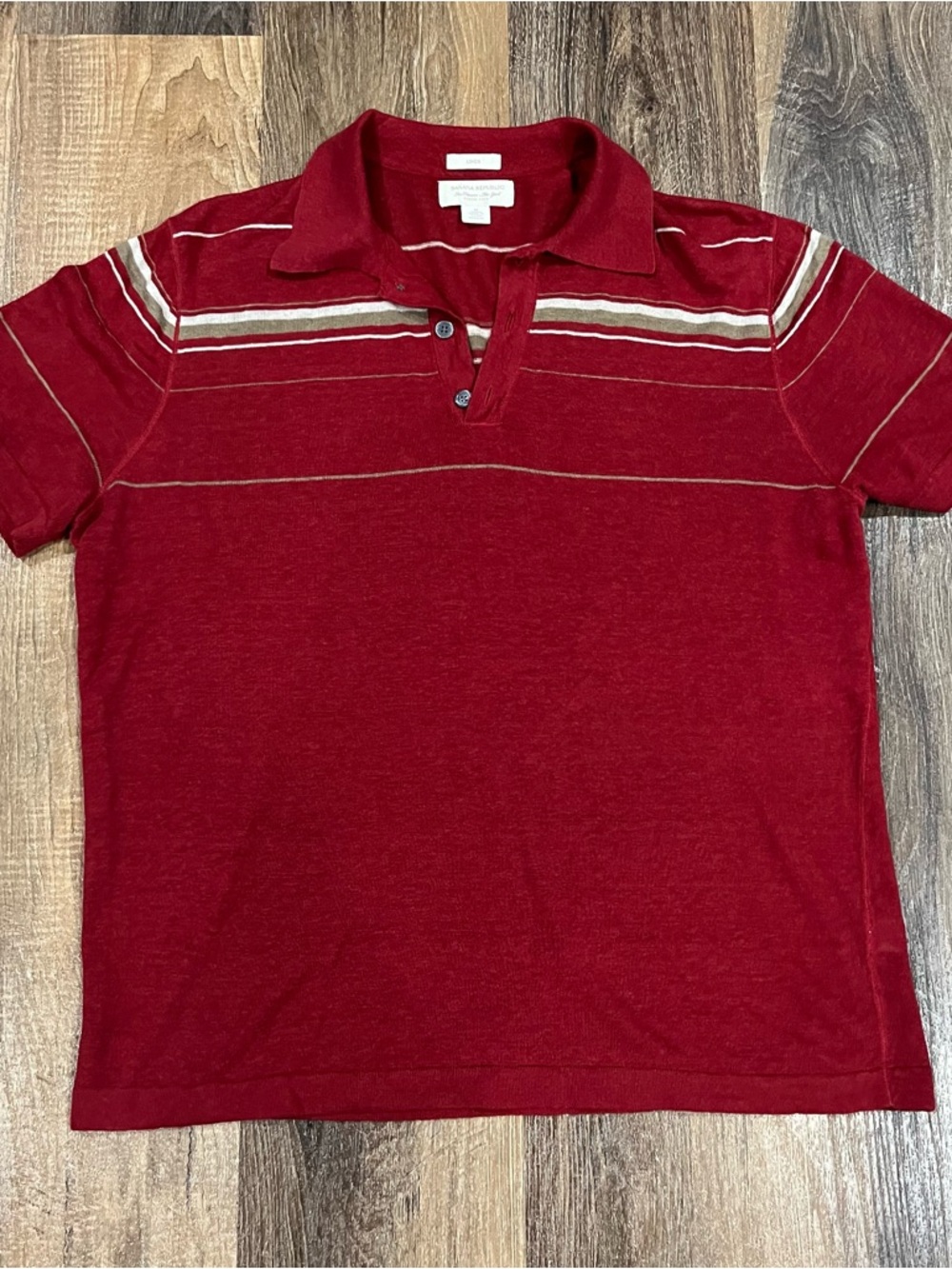 Banana Republic Polo Shirt M Red Striped 100% Linen Knit Lightweight Old Money